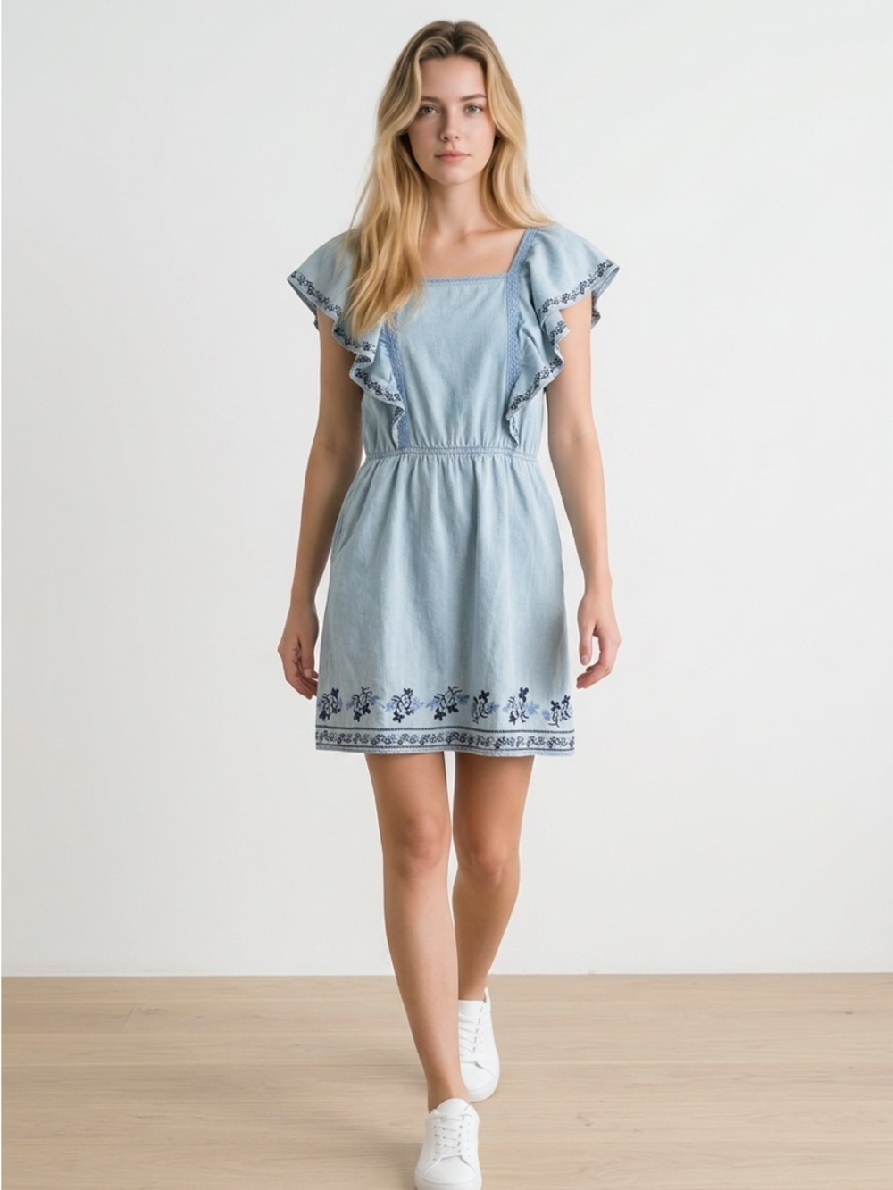 Light Blue Embroidered Ruffle Sundress | Boho | 100% Cotton | Festival | Small